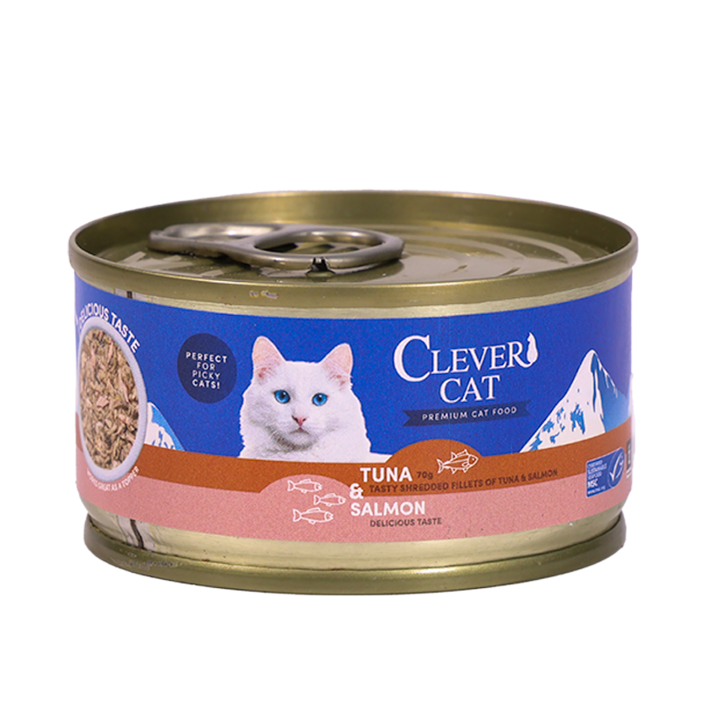 8082_CC_Shredded-Tuna-Salmon_70g_Can_print Clever Cat Shredded Tuna & Salmon 70g - Bilde 1