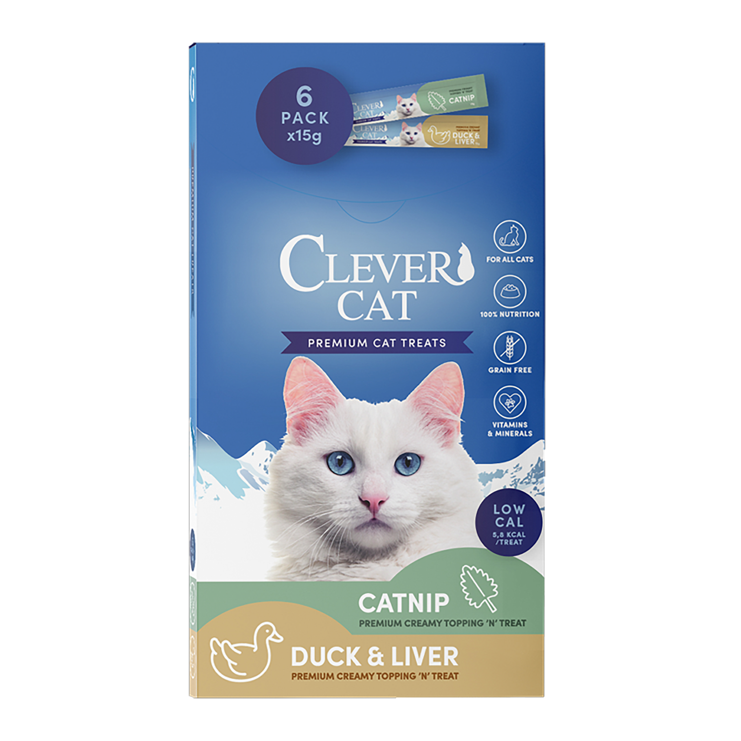 8064_CC_catnipduck_6Pack_transparant Clever Cat Creamy Cat 6-pack Catnip/Duck & Liver - Bilde 1